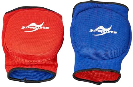 Ju-Sports Wende-Knieschoner rot/blau Stoff - weiß, elastische Baumwolle I Dehnbare Knöchelbandage für Kampfsportarten I Für Damen, Herren & Kinder I Größe L
