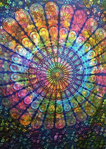 Tie Dye Block Mandala Tapestry, Bohemian Wall Hanging, Cotton Bedspread, Boho Picnic Throw, Hippie Beach Blanket