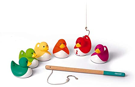 Janod - Ducky Fishing Game - Multi-Colour Ducky Ducks - 6 Ducks + 2 Fishing Poles to Take Everywhere - Bath Toy and Outdoor Game - From 2 Years Old, J03246