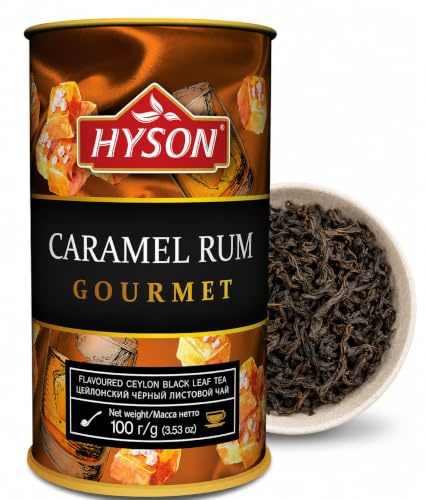 HAS TEE - EXOTIC FRUITS GOURMET - AROMATISIERTER SCHWARZER & GRÜNER CEYLON TEE LOSE AROMATISIERT- BLATT TEE 100 g (Caramel Rum - Schwarzer Tee/Black Tea)