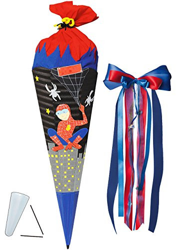 alles-meine.de GmbH BASTELSET Schultüte - Spider Figur/Mann - 85 cm - incl. großer Schleife - mit/ohne Kunststoff Spitze - Zuckertüte - Set zum selber Basteln - 6 eckig /..
