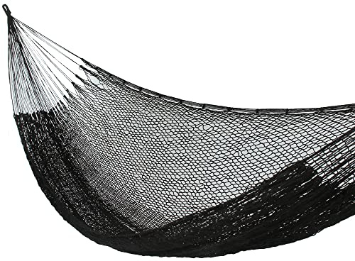 NOVICA Black Hand Woven Nylon Mayan 1 Person Rope Hammock, 'Shadows' (Single)