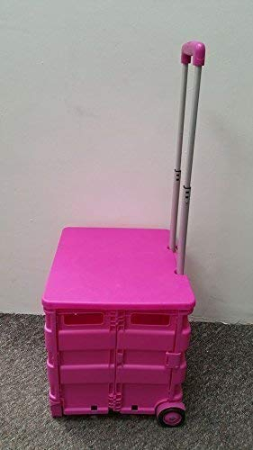 NEW HEAVY DUTY EXTRA LARGE FOLDING SUPERMARKET GROCERY SHOPPING BOOT TRUNK CAMPING CART CRATE BOX TROLLEY 40KG CAPACITY FOLDS FLAT PINK + LID