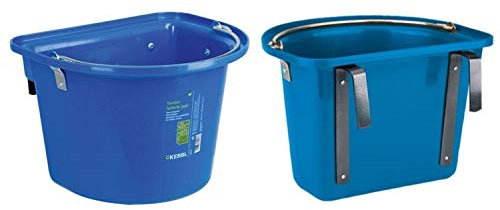Cajou 2 Stück Transport-Krippe 12 Liter Pferdetrog Pferdetränke zum Einhängen (blau)