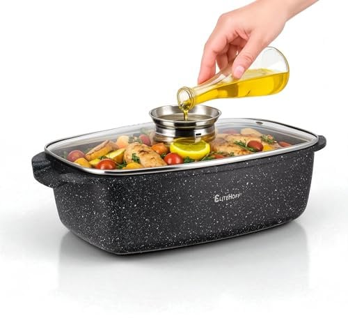 EliteHoff Bräter Induktion mit Deckel 6,5 L – Aluguss Bratentopf, Ofenfester Bräter, Universalbräter zum Schmoren, Braten & Grillen – Für Induktion, Gas, Elektro & Backofen geeignet – Schwarz (E-7051)