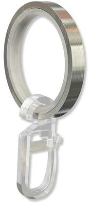 Interdeco Gardinenstangen Ringe mit Gleiteinlage und Faltenhaken, Gardinenringe in Edelstahl Optik für 20 mm Ø (10 Stück)