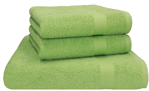 Betz 3-TLG. Strandtuch Saunatuch Badetuch Liegetuch Handtuch Premium Frottee Set 1 Tuch 70x200 cm 2 Tücher 50x100 cm Farbe apfelgrün