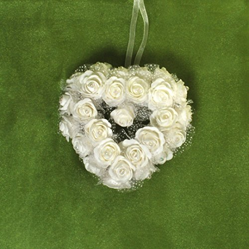 Dekorationsherz weiße Rosen zum Aufhängen Dekoherz ca. 34 x 35 cm Rosenherz