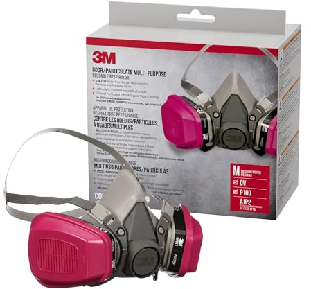3M P100/OV Odor/Particulate Multi-Purpose Reusable Respirator 65021, Medium Size, NIOSH-APPROVED Organic Vapor Cartridge & P100 Rated Filters, Flexible, Thermoplastic Faceseal For Comfort (65021H1-DC)