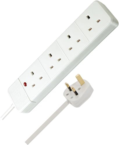 Brennenstuhl 4-Way Extension Lead with neon indicator (2m cable, Power Strip with 90° angle of sockets)