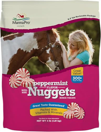 Manna Pro Bite-Size Nuggets for Horses, Pocket Sized Training Horse Treats, Peppermint Flavored Treats, Packs with Vitamins & Minerals, Great Taste Guaranteed, 4 lbs
