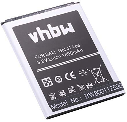 vhbw 1x Batterie Compatible avec Samsung Galaxy J1 Ace Dual SIM 3G, J1 Ace 3G Duos, J1 Ace téléphone Portable (1600mAh, 3,8V, Li-ION)