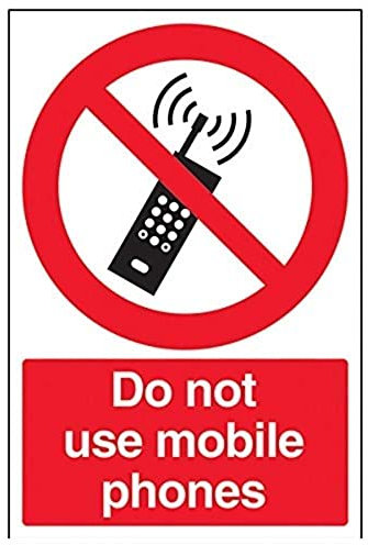 vsafety 53020 au-r cartello divieto generale Non Uso Del Telefono Cellulare, Plastica rigida, ritratto, 200 mm x 300 mm, colore: nero/rosso