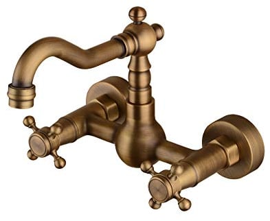Hiendure® Mitigeur de Cuisine Antique inspirée Robinet de Cuisine - Fixation Murale, Vieux Laiton