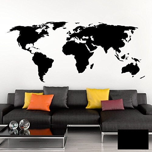 Grandora Wandtattoo Weltkarte Erde Globus Karte I schwarz 200 x 87 cm I Welt Atlas Schlafzimmer Wohnzimmer Wandsticker Wandaufkleber W698
