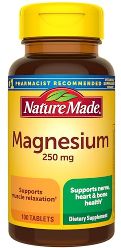 Nature Made Magnesium Oxide 250 mg, Magnesium Supplements for Men and Women, Support for Muscle, Heart, Bone and Nerve Health, 100 Tablets, 100 Day Supply