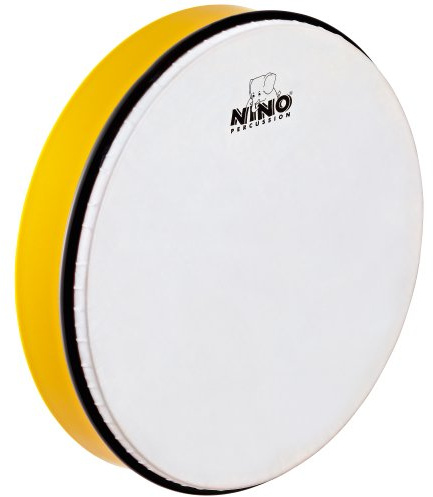 12 Hand Drum with Wooden Beater, Yellow - NOT MADE IN CHINA - ABS Plastic and Synthetic Heads, Great for Classroom Music