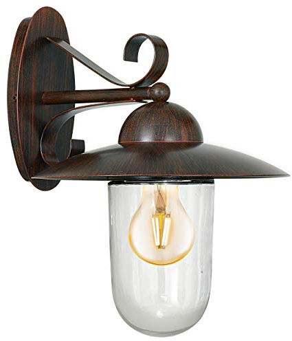 EGLO Außen-Wandlampe Milton, 1 flammige Außenleuchte, Wandleuchte aus verzinktem Stahl in Rostoptik und Glas, E27 Fassung, IP44