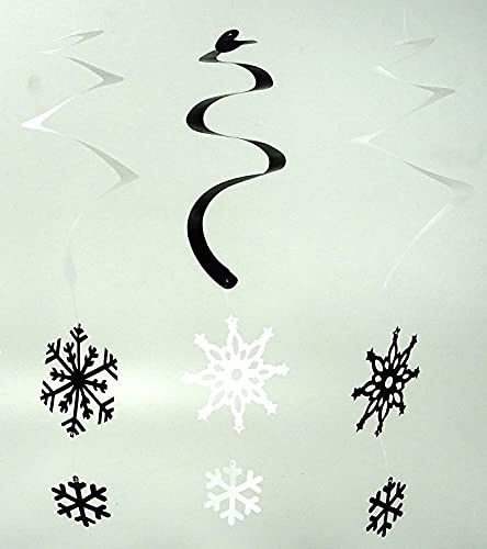 Snowflakes Silver & White Ceiling Swirls Dangling Christmas Decorations (Pack of 12 Swirls)
