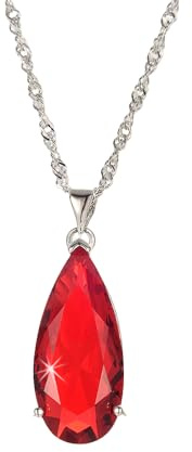 RIZILIA Teardrop Birthstone Necklace for Women in 12 Colours, Pear Cut Gemstone CZ Pendant in 18K White Gold Plated, 45cm + 5cm Adjustable Chain, Gift Boxed for her