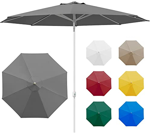 paramondo interpara Sonnenschirm aus 230 g/㎡ Polyesterfaser, Rund Ø 3,5 m, Gartenschirm Marktschirm Knickbar, für Terrasse und Balkon, mit Kurbel, Gestell Weiß, Grau, 8,5kg