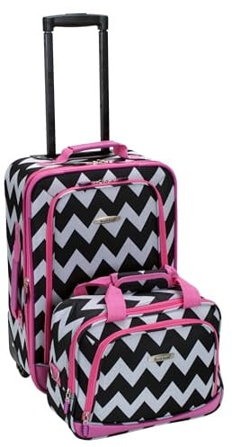 Rockland Fashion Softside Upright Luggage Set, Expandable, Pink Chevron, 2-Piece (14/19)