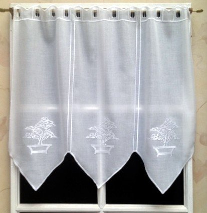 Rideau Brise bise Etamine 58 cm Blanc Brodé