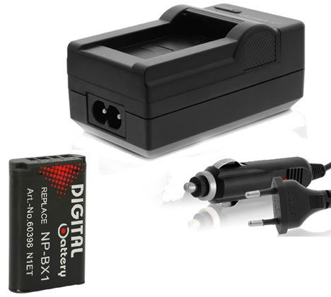 Akku NP-BX1 + Ladegerät Set für Sony Action Cam HDR-AS15, HDR-AS20, HDR-AS30V, HDR-AS100V, HDR-AS200V, FDR-X1000V, Handycam Camcorder HDR-CX240E, CX240, HDR-CX405, HDR-GW66E, GW66VE, HDR-PJ240E, PJ240E, PJ410, HDR-PJ410, HDR-MV1, Hasselblad Stellar, Stellar II - 1000mAh Li-ion