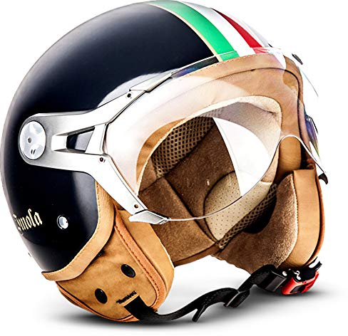 SOXON® SP-325 „Imola Black“ · Jet-Helm · Motorrad-Helm Roller-Helm Scooter-Helm Moped Mofa-Helm Chopper Retro Vespa Vintage Pilot Biker Helmet · ECE 22.05 Visier Schnellverschluss Tasche S (55-56cm)