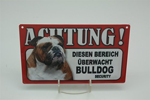 BULLDOG BULLDOGGE - Tierwarnschild - VORSICHT Tier Warnschild 20x12 cm Hund Hunde Schild 11