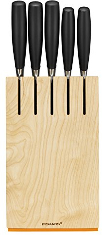 Fiskars Design-Messerblock mit 5 Messern, Breite: 14,5 cm, Höhe: 36 cm, Birkenholz, Functional Form+, 1016004