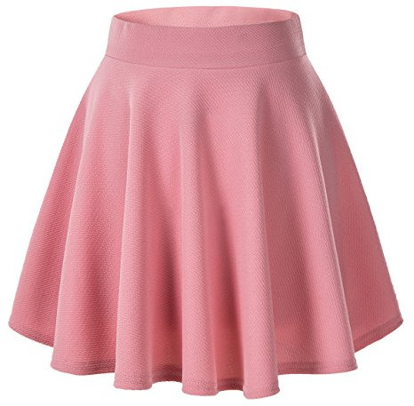 Damen Mädchen Basic Solid vielseitige dehnbaren informell Mini Skater Rock (XL, Rosa)