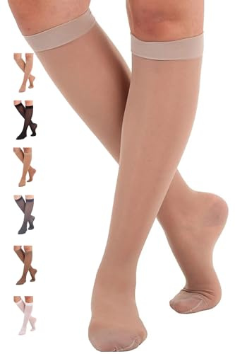 ABSOLUTE SUPPORT Sheer Compression Socks for Women 15-20 mmHg - Support Hose Knee High Stockings, Nude, X-Large