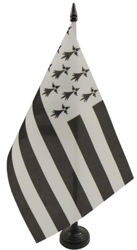 AZ FLAG - Drapeau De Table Bretagne Alternatif 21x14 cm - Petit Drapeau Breton De Bureau 100% Polyester Avec Hampe De 25cm Et Socle En Plastique Noir