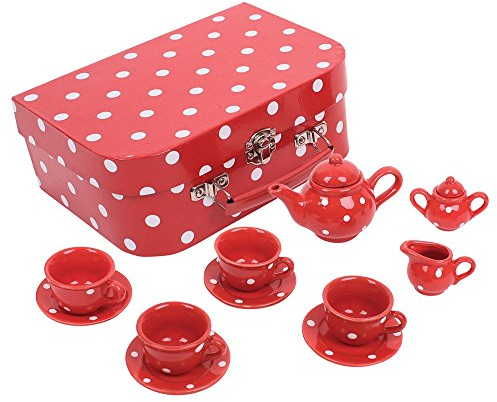Bigjigs Toys Service à Thé à Pois Rouge en Porcelaine | Jouet pour Enfant | Cadeau Enfant | Joeut Traditionnel | Apprendre en Jouant