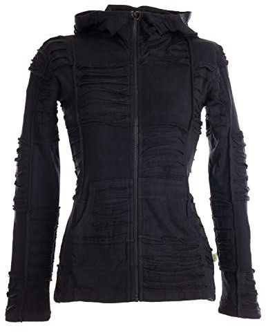 Vishes - Alternative Bekleidung - Damen Patchwork Jacke mit Cutwork und Zipfelkapuze
