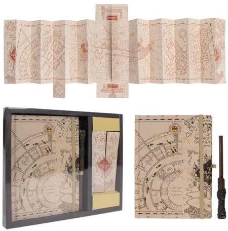 CARTOON Ensemble de papeterie Harry Potter 3 pièces agenda avec lumières stylo baguette carte du maraudeur accessoires idée cadeau