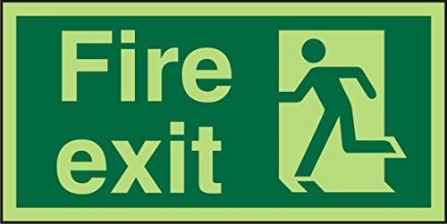 Seco Fire Exit - Fire Exit & Man Running Left Sign, 200mm x 100mm - Photoluminescent Self Adhesive Vinyl
