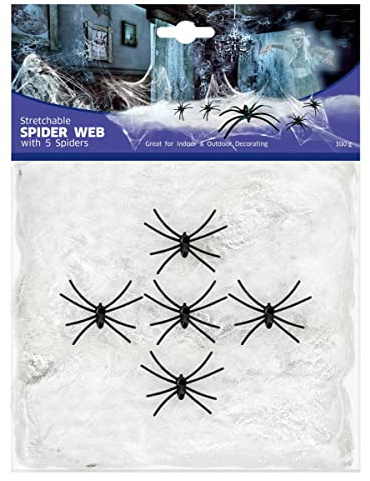 Horror-Shop Künstliche Spinnweben mit 5 Spinnen als Halloween Deko