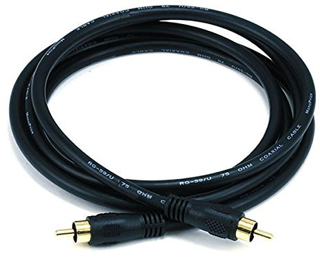 Monoprice 100619 6-Feet Coaxial Audio/Video RCA Cable M/M RG59U Cable 75Ohm for S/PDIF Digital Coax Subwoofer and Composite Video