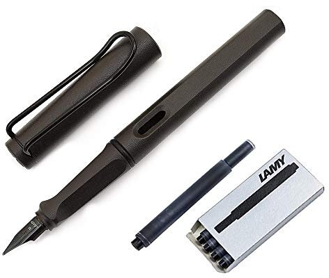Lamy Safari Fountain Pen, Medium Nib + 5 Black Ink Cartridges (Pink)