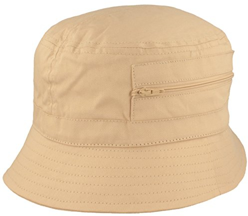Breiter Fischer-Hut | Bucket-Hat | Sonnen-Hut – aus 100% Baumwolle - mit 2 integrierten Tasche – Waschbar & Faltbar – Beige - Größe 57