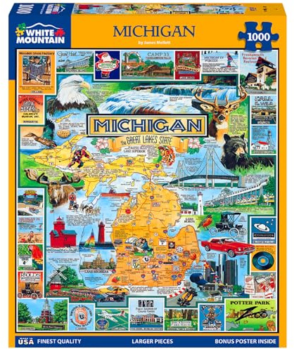 White Mountain Puzzles Best of Michigan - 1000 Piece Jigsaw Puzzle | Large Pieces, Gift for Adults and Family, 24x30 in