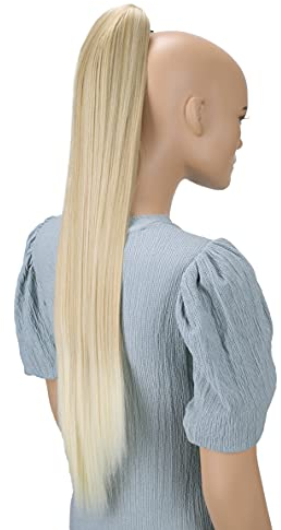 CAISHA 70cm Extralang Clip On Haarteil Zopf Pferdeschwanz Hitzebeständig Synthetik Glatt Blond Mix H77