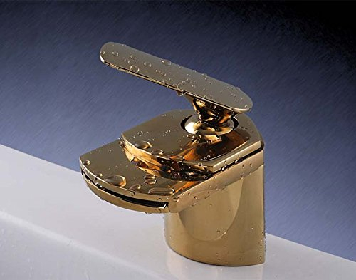 HAC24 Wasserfall Armatur Waschbecken Bad Gold Wasserhahn Waschtisch Einhebelmischer Waschtischarmatur Einhandmischer Badarmatur Waschbeckenarmatur