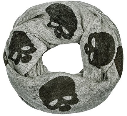 SIX Gothic grauer Loop Schal mit schwarzen Totenköpfen, Skulls (356-879)