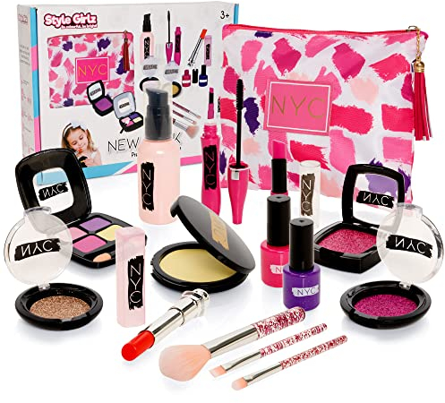 Style Girlz New York Pretend Makeup Set For Girls - Fake Makeup - Mess Free Pretend Make Up For Toddlers - Kids Make Up For Girls Age 3 Years +