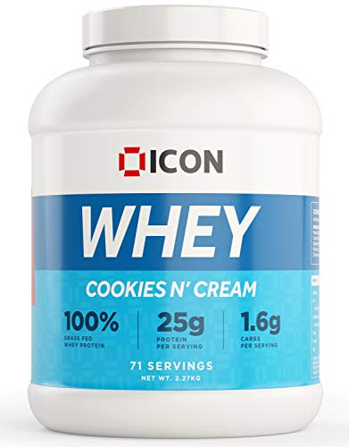 ICON Nutrition Whey Protein Powder — Cookies N Cream — High Protein, Grass Fed, Low Carbs & Fat, Complete Amino Acid Profile, Cold Shakes or Mix with Foods — 2.27kg, 71 Servings