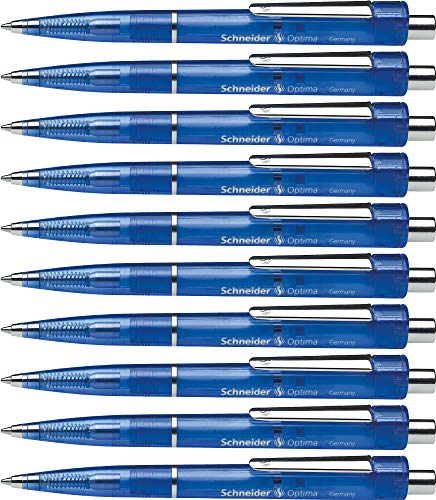Schneider Optima Druckkugelschreiber (Strichstärke M, dokumentenecht) 10 Stück, blau-transparent
