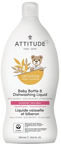 ATTITUDE Liquide Vaisselle pour Biberon, Peaux Sensibles, Enrichi d'Avoine, Indrégients d'Origine Naturelle, Végane, Sans Odeur, 700 mL